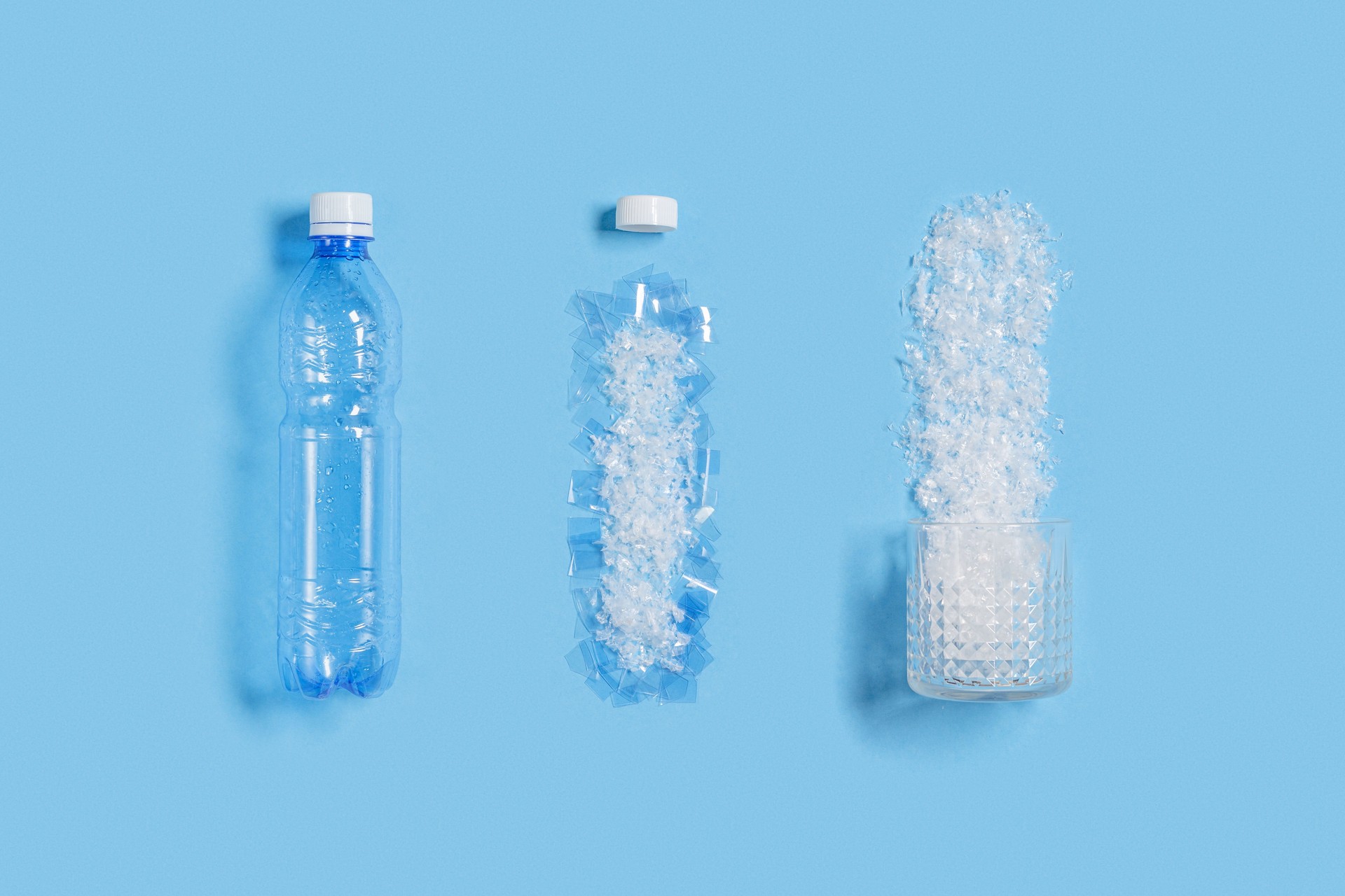 Microplastics pollution concept, pollution ecology plastic problem. Non-sustainable and non-biodegradable plastic garbage destruction and has impact on environment, get into food and water.